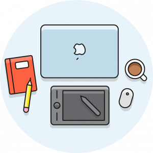 coffee laptop tablet notepad